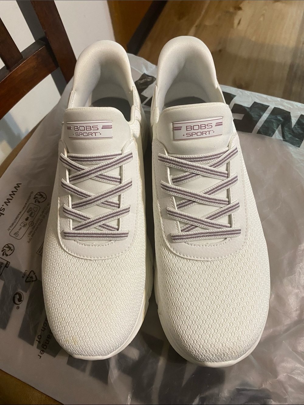 Skechers White and Lavender Slip-On Sneakers